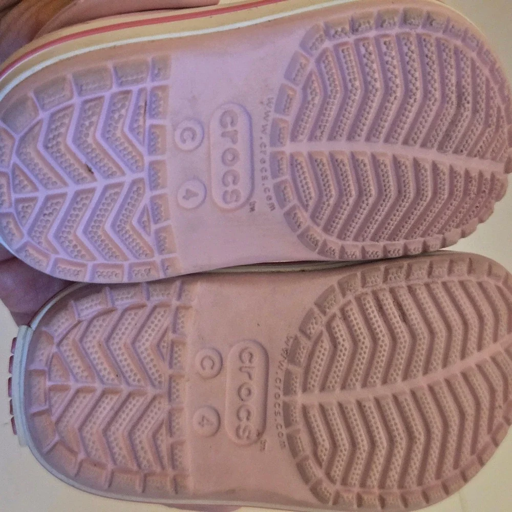 Crocs Kids Crocband Clog Pink White Stripe Slip On Shoes C4